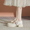 真皮小皮鞋单鞋子(单鞋子，)2024年春季浅口法式甜美白色，粗跟玛丽珍鞋女