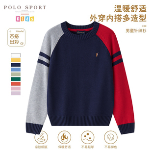 polosport童装男童针织衫，2024春秋儿童，圆领套头毛衣品牌线衫