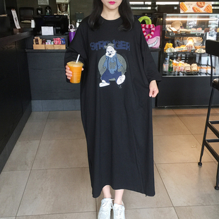 2024夏季韩国东大门大码女装卡通宽松过膝长款蝙蝠袖短袖T恤纯棉