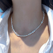 S925纯银项链女锁骨链加粗碎银子几两珍珠短款欧美时尚简约饰品新