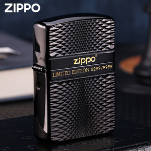 zippo打火机绅士商标，钻石切割菱纹限量正版黑冰，盔甲外壳
