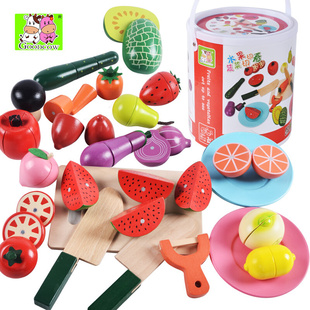 儿童桶装水果蔬菜切切看幼儿宝宝仿真厨房，用品过家家套装益智玩具