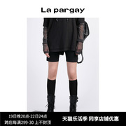 Lapargay纳帕佳2024春夏女装黑色裤子个性时尚休闲裤短裤女裤
