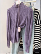 紫色半高领打底衫女内搭秋冬2023法式蕾丝上衣高级感长袖t恤