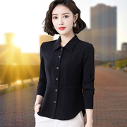 黑色衬衫女长袖修身款，雪纺衬衣时尚洋气上衣2023年春装秋韩版