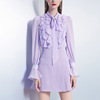 2023春季紫色系雪纺衫，两件套欧洲站，时尚气质女神范半身裙套装