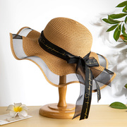 沙滩帽女夏季防晒太阳帽子海边度假拍照蝴蝶结草帽大檐百搭遮阳帽