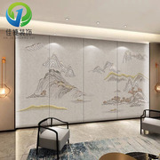 新中式简约硬包背景墙，软包刺绣硬包酒店客厅沙发，电视床头背景墙
