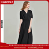 HAVVA2024夏季法式连衣裙小众设计高腰气质v领黑色长裙Q80020