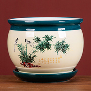 大号花盆陶瓷，带托盘特大号创意绿萝吊兰植物，简约多肉花盆