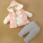 0一1岁女宝宝秋冬装12加厚棉服袄三件套装款3个月6女婴儿衣服季天