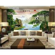 瓷砖背景墙大型山水风景画迎客松，中式客厅电视背景墙砖画人间仙境