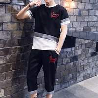 夏季运动套装男生，潮流韩版帅气t恤