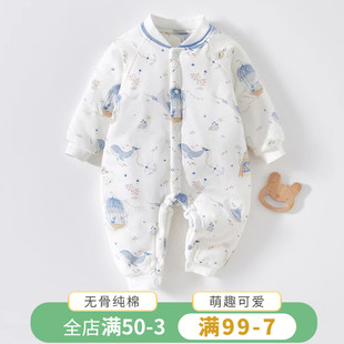 新生婴儿衣服纯棉加厚保暖连体衣秋冬装衣服，薄棉哈衣冬季棉衣外出