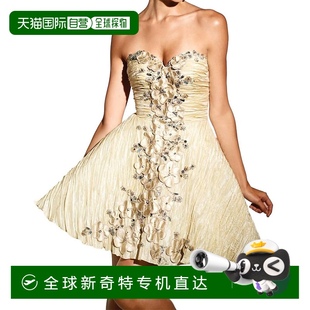 自营terani couture金色无肩带闪亮迷你舞会礼服 美国奥莱直
