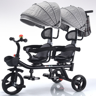 双人儿童三轮车，可带人二胎溜娃神器双胞胎手推车，大小宝婴儿脚踏车