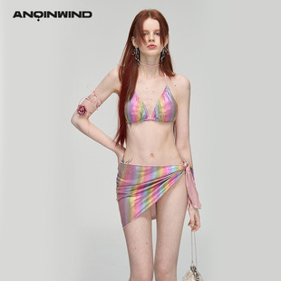 anqinwind2024分体裙式泳衣女三件套性感聚拢显瘦度假比基尼