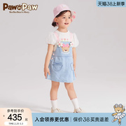 pawinpaw卡通小熊童装2024春夏季女童儿童，撞色牛仔背带连衣裙