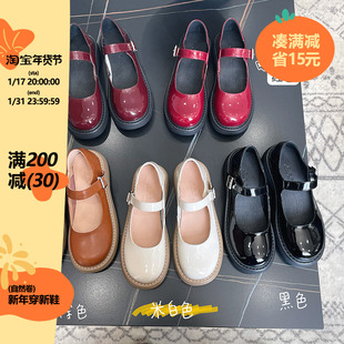 自然卷2023玛丽珍鞋日系jk软妹圆头娃娃鞋小众设计DIY小皮鞋