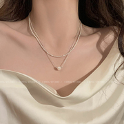 925纯银双层叠戴珍珠项链2023锁骨链女高级感颈链设计感
