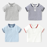 夏季条纹t恤男童polo衫短袖，夏装女童带领子，体恤婴儿宝宝衬衫小童