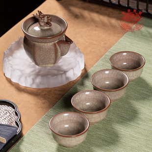 龙泉青瓷高档功夫茶具套装家用传世哥窑泡茶壶茶杯便携式套组陶瓷