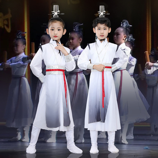 壮志少年行舞蹈演出服儿童三字经，水墨朗诵表演中国说古典国学汉服