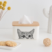 北欧猫纸巾盒家用客厅饭厅茶几木面C纸巾纸收纳盒创意竹桌卫生餐