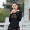 配马面裙的t恤新中式圆领黑色上衣女款春季复古民族风刺绣打底衫