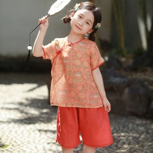 儿童汉服套装夏季女童中国风二件套女宝宝唐装轻薄款民族古风童装