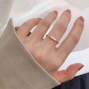 时尚个性简约小长方形光版钛钢镀18K玫瑰金不过敏不褪色戒指女
