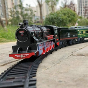 奋发蒸汽机车套装仿真铁轨小火车模型玩具电动轨道车红皮绿皮火c