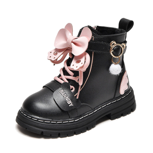 定制女童马丁靴2023年秋冬季儿童靴子皮面短靴小女孩加棉冬鞋