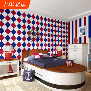 儿童房间壁纸布置装饰无甲醛男孩卧室卡通英伦风格子环保背景墙纸