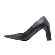 Balenciaga/巴黎世家女士牛皮革尖头黑色粗跟高跟鞋单鞋
