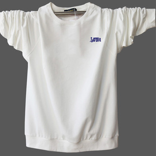 定制t恤青少年春季长袖男胖子简单款，初中生白色纯棉中学生卫衣