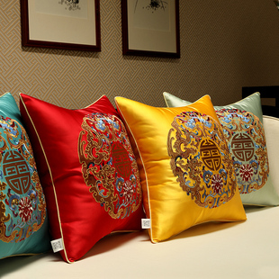 新中式抱枕中国风高档刺绣沙发靠枕，客厅床头靠垫大腰枕含芯靠背垫