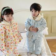 儿童加厚睡衣冬季男童睡裤套装，卡通夹棉宝宝，家居服两件套女婴儿棉