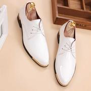结婚鞋白色男士尖头皮鞋漆皮亮面韩版商务正装系带发型师潮鞋男鞋
