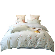 轻奢风床单四件套100纯棉，全棉被套4件套，优雅花卉刺绣被罩床上用品