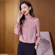杭州真丝衬衫女长袖，2024春季小立领纯色，高级感轻奢桑蚕丝上衣