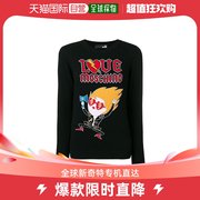 香港直发LOVE MOSCHINO 女士黑色羊毛混纺红色字母徽标及卡通人物