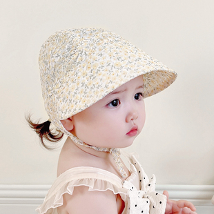 婴儿帽子夏款遮阳帽大帽檐防晒公主女宝宝超薄透气蕾丝女童太阳帽