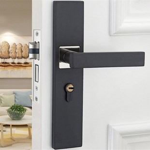 通用型卧室门锁美式黑色，执手锁实木门把手，家用静音门锁具黑色门锁
