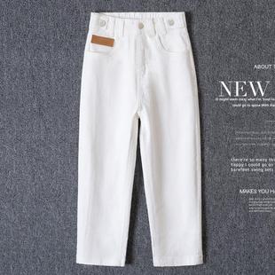 夏季白色牛仔裤女七分裤2024高腰，显瘦时尚今年流行小脚哈伦裤