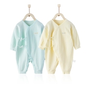 2件新生婴儿春秋纯棉衣服满月蝴蝶衣新生儿和尚服宝宝连体衣