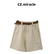 高品质西装牛奶丝定纺褶皱直线纽扣扣袢直腰休闲短裤JZ-58004