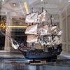 仿真复古实木黑珍珠号加勒比，海盗船帆船模型摆件，工艺船家居装饰品