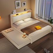 全实木床儿童床拖床北欧现代简约小户型1.35米抽拉储物子母床1.2m