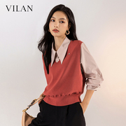 vilan/慧兰商场款衬衫女气质秋季衬衫领假两件拼接衬衣